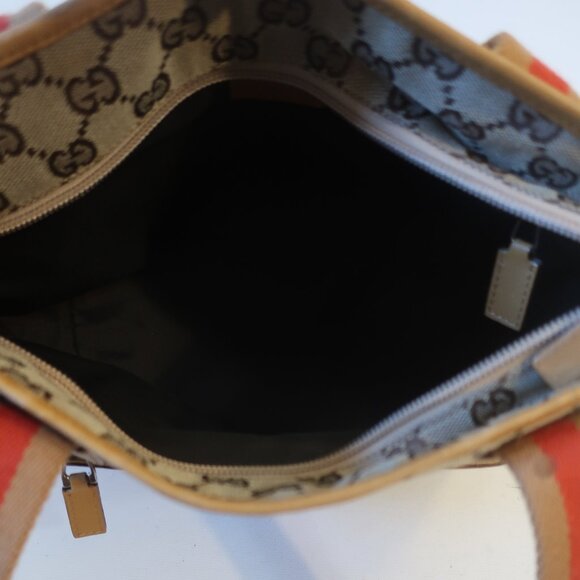 Authentic Gucci Taupe Brown Canvas Leather Shoulder Tote Handbag - Picture 9 of 16